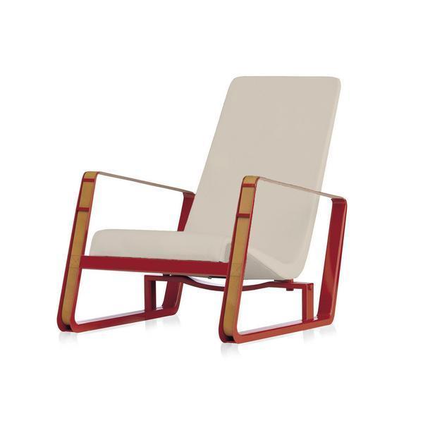 Cite Lounge Chair Fabric F40 Japanese Red Powder Coated Glides for Carpet