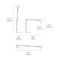 "White and silver desk lamp with sleek modern lines and articulated arm design for adjustable lighting."