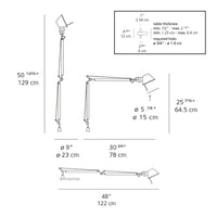Illustration of adjustable desk lamp with a sleek metallic finish and minimalist design.