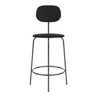 Black minimalist bar stool with a sleek, smooth silhouette, featuring a solid color without patterns.