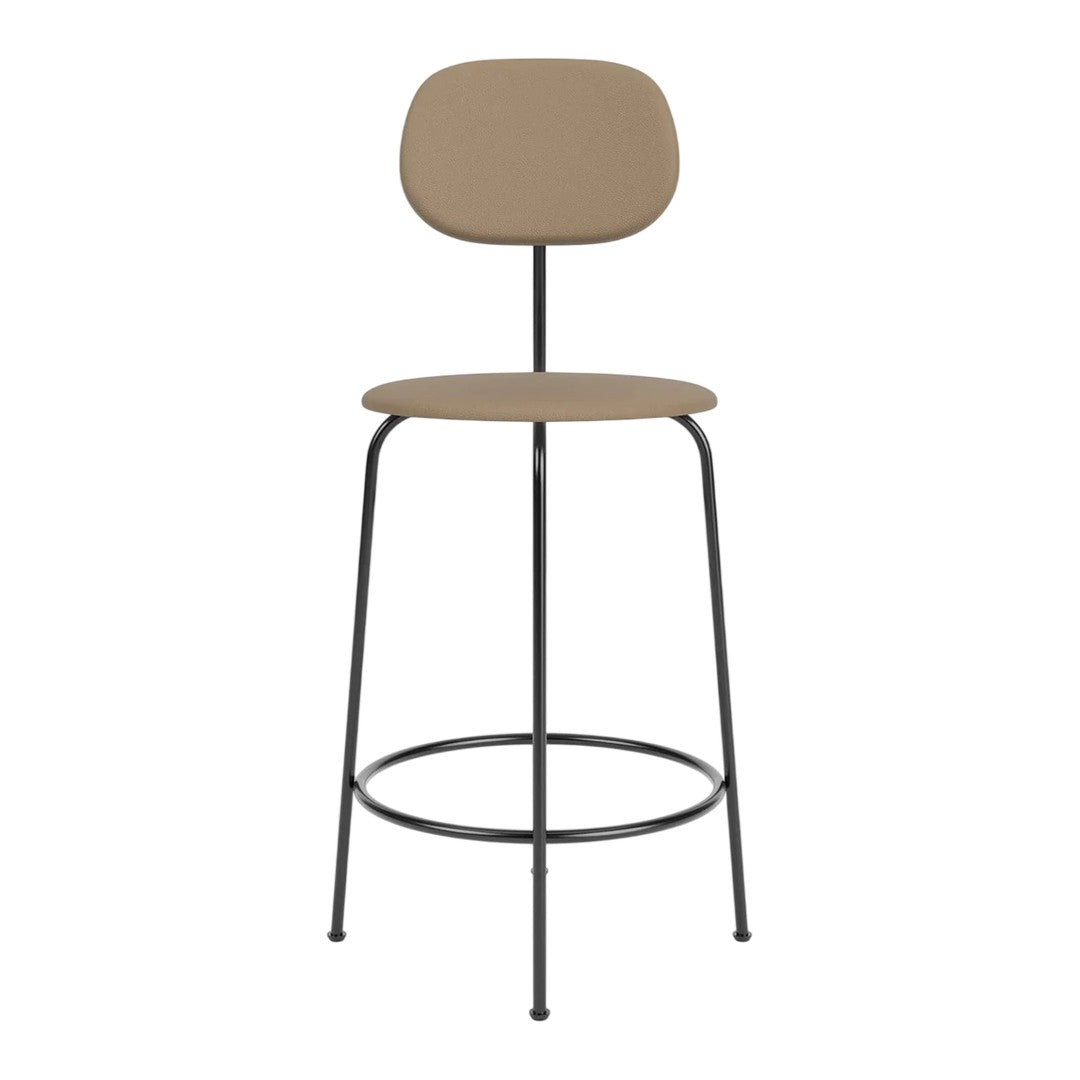 Stylish bar stool in soft beige with a minimalist design and black metal legs. Perfect for modern interiors.