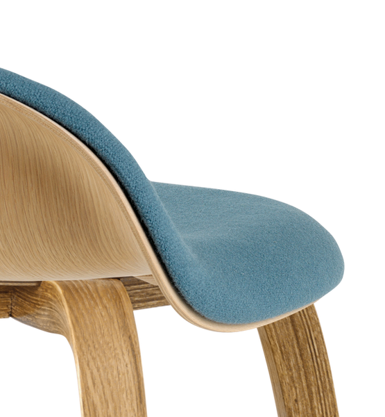 Gubi 3D Counter Stool - Wood Base - Wood Shell - Front Upholstered