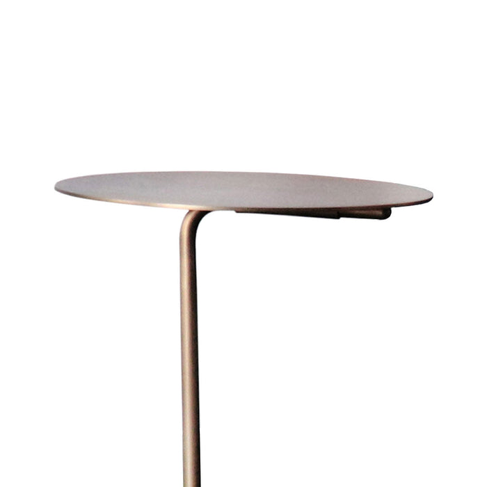 Elegant round tabletop in matte gray with a sleek golden base, perfect for modern indoor decor.