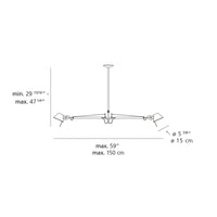 Modern ceiling light fixture with sleek black arms and white shades, perfect for minimalist décor.