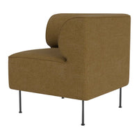 Brown textured chair with a minimalist design and sleek black legs. Perfect for modern interior decor.
