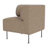 "Contemporary brown upholstered chair with minimalist design and sleek black legs, perfect for modern decor."