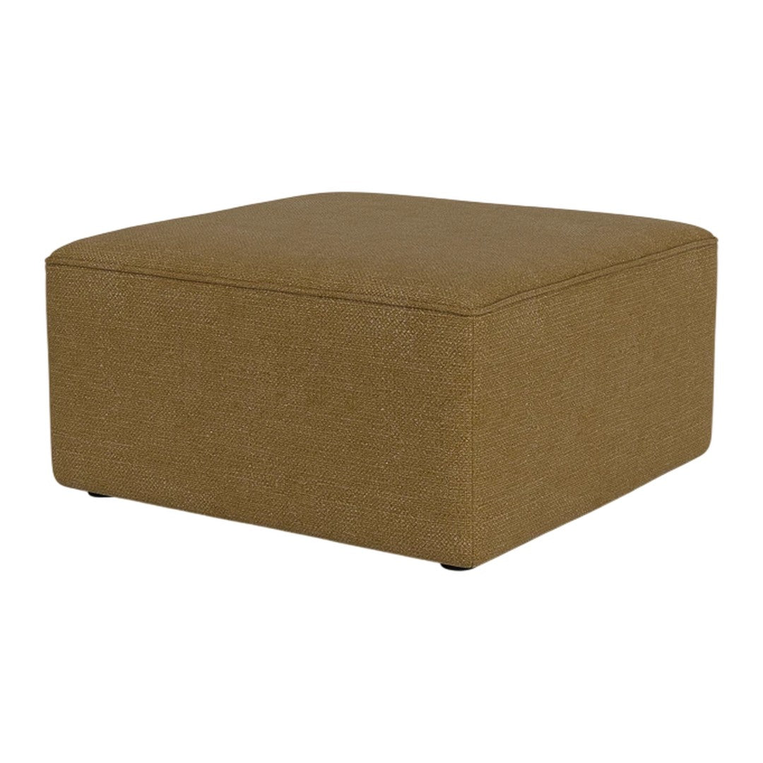 Brown upholstered ottoman with a solid, textured fabric design, perfect for enhancing any room decor.