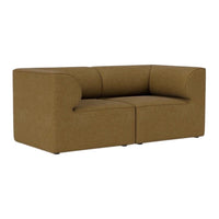 Brown upholstered loveseat with a textured fabric featuring clean, modern lines and a minimalist design.