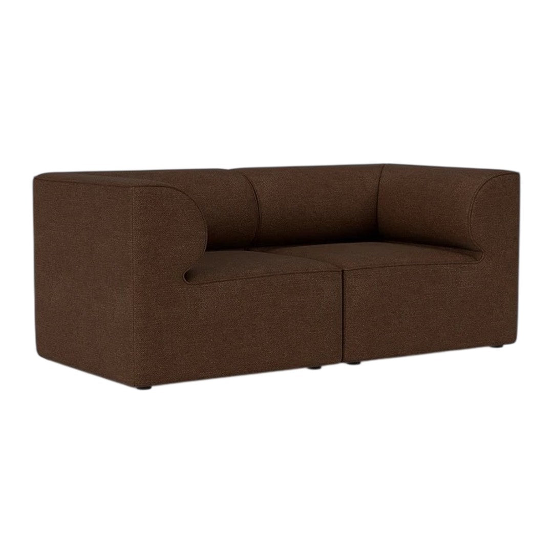 Brown fabric sofa with a simple, modern design and smooth, solid texture. Ideal for contemporary living spaces.