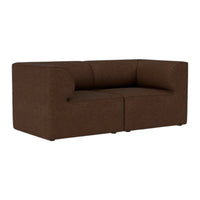 Brown fabric sofa with a simple, modern design and smooth, solid texture. Ideal for contemporary living spaces.