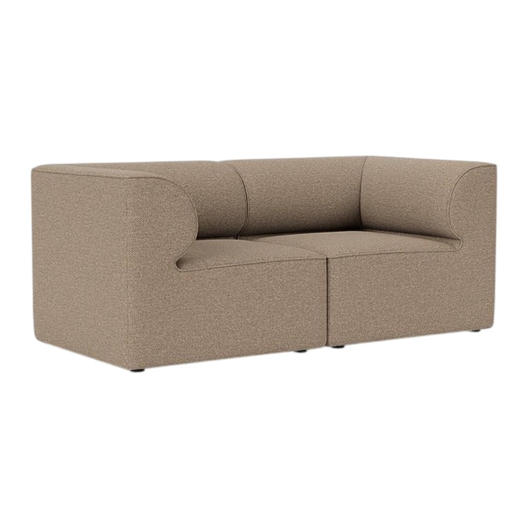 Olive green two-seater sofa with smooth, solid upholstery and minimalist design. Perfect for modern decor.