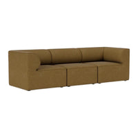 Modern sofa in warm brown fabric with a smooth texture and minimalist design. Ideal for contemporary living spaces.