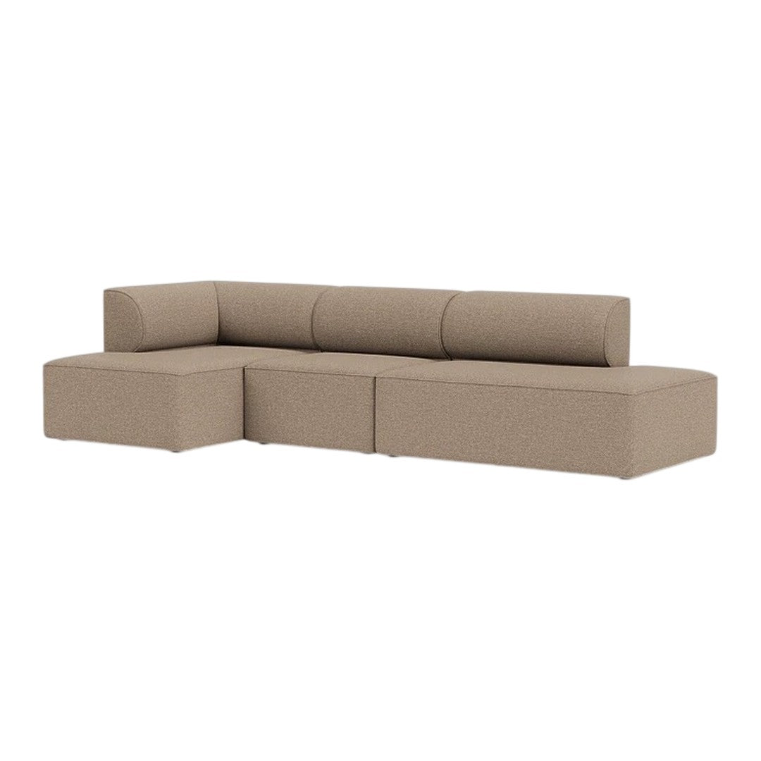 Beige sectional sofa with a modern, minimalist design and textured fabric. Perfect for contemporary living spaces.