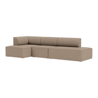 Beige sectional sofa with a modern, minimalist design and textured fabric. Perfect for contemporary living spaces.