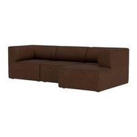 Brown sectional sofa with a modern, minimalist design and textured fabric finish.