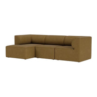 Brown fabric sectional sofa with a minimalist design and smooth texture, perfect for modern living spaces.