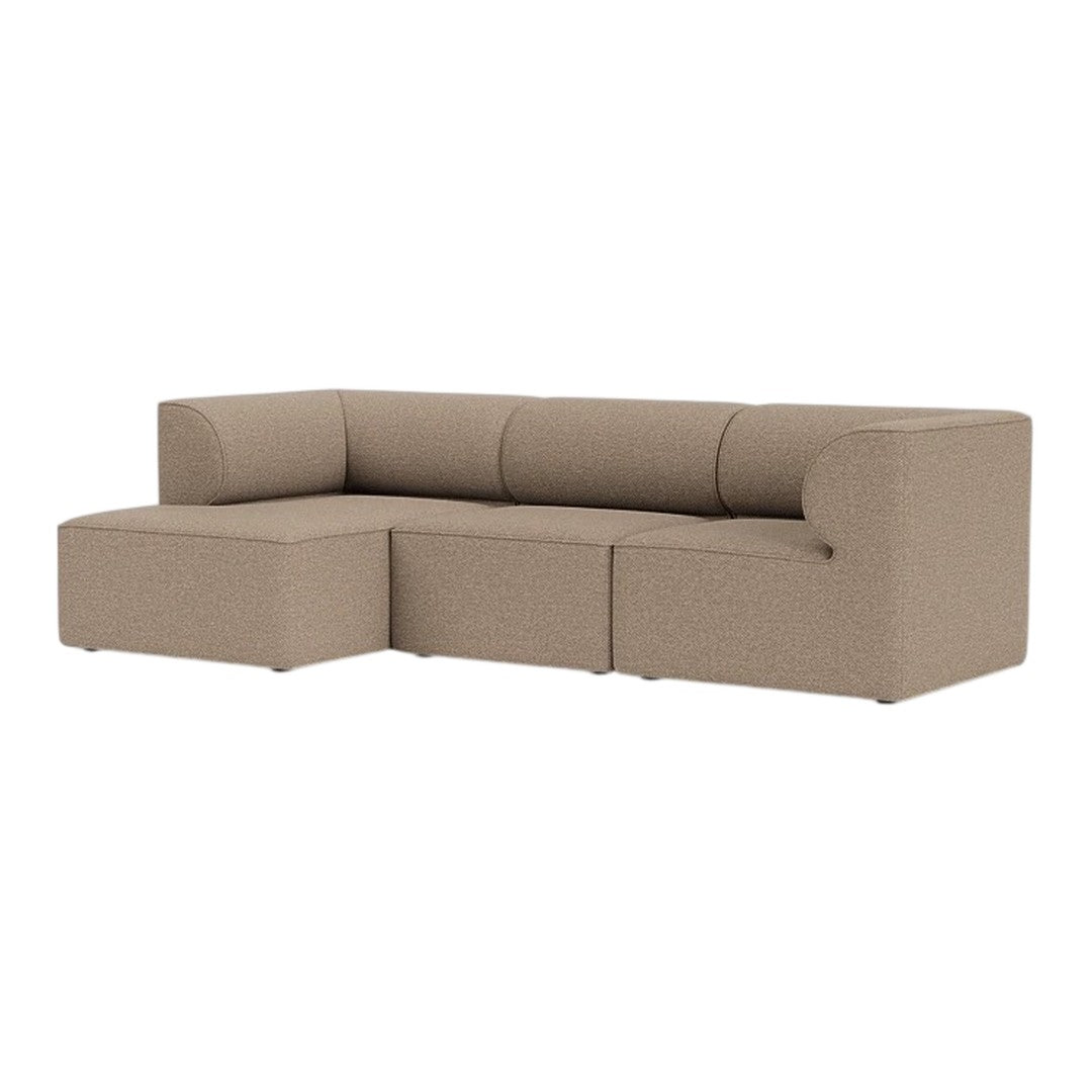 "Modern sectional sofa in a warm beige fabric with a textured pattern, perfect for contemporary living spaces."