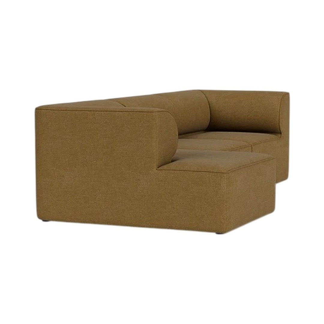 Contemporary L-shaped sofa in warm brown fabric with a textured, solid pattern for modern interiors.