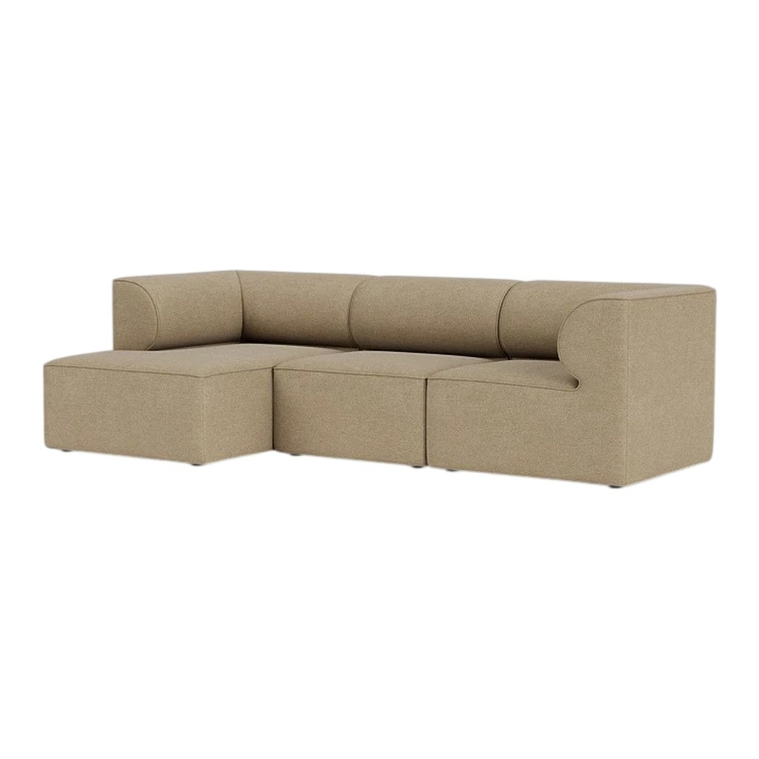 Beige sectional sofa with a smooth, textured fabric and modern minimalist design. Perfect for contemporary living spaces.