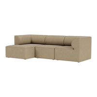 Beige sectional sofa with a smooth, textured fabric and modern minimalist design. Perfect for contemporary living spaces.