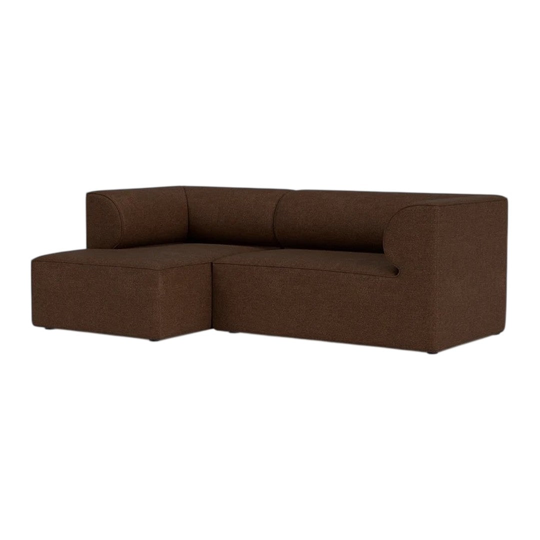 Brown sectional sofa with a smooth, solid fabric pattern, ideal for modern living spaces.