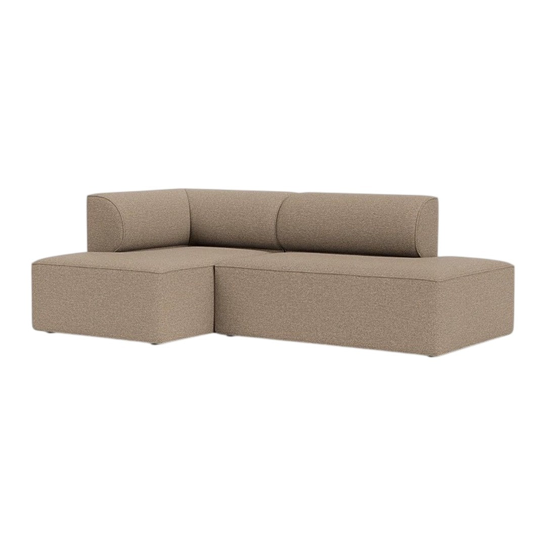 Beige sectional sofa with a smooth, textured fabric finish and minimalist design. Perfect for modern living spaces.