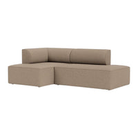 Beige sectional sofa with a smooth, textured fabric finish and minimalist design. Perfect for modern living spaces.