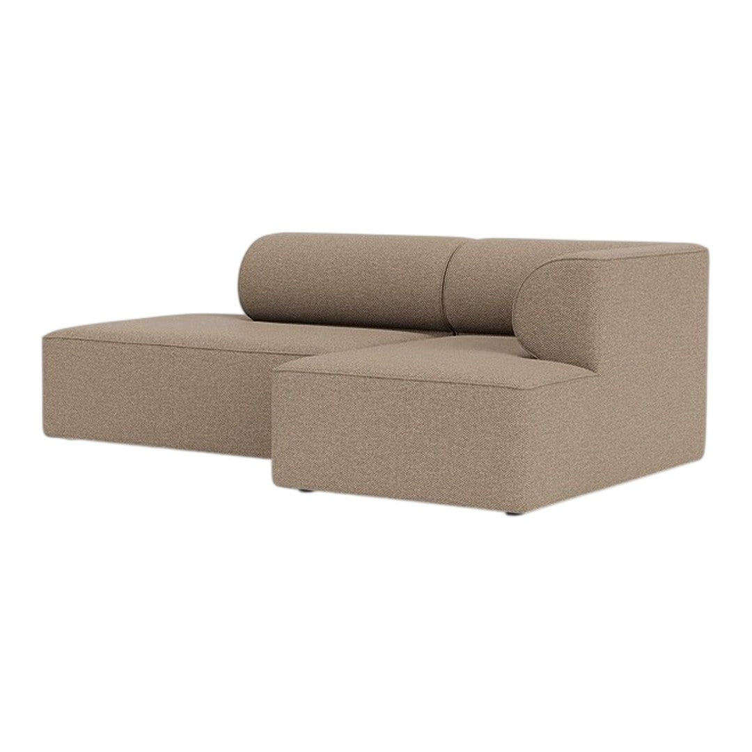 Modern brown sectional sofa in a textured fabric with a minimalist design and smooth curves. Ideal for contemporary spaces.