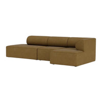 Brown sectional sofa with a smooth texture and minimalistic design. Perfect for modern living spaces.