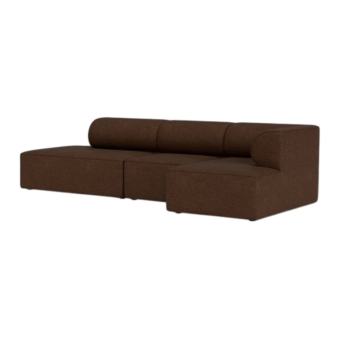 Brown fabric sectional sofa with a simple, modern design and smooth texture. Perfect for contemporary living spaces.