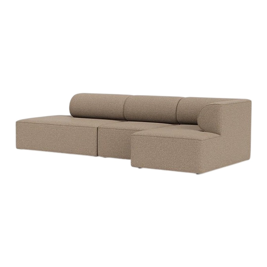 Stylish taupe sectional sofa with smooth, minimalist design and soft, textured fabric for modern interiors.