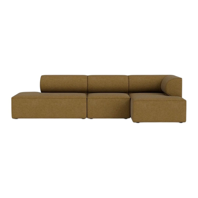 Brown modular sectional sofa with a smooth, minimalist design and square patterns. Ideal for modern living spaces.