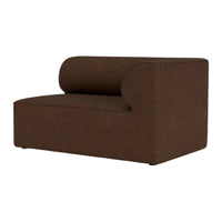 Brown textured sofa with a modern minimalist design and rounded armrest, perfect for stylish living spaces.