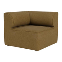 Brown fabric armchair with a smooth texture and minimalist design, featuring a simple, modern silhouette.