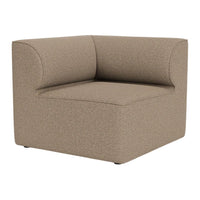 Gray modular armchair with a subtle textured pattern, featuring rounded back and sleek design. Ideal for modern decor.