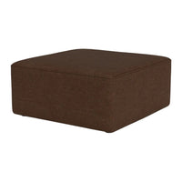 Brown square ottoman with a smooth, solid fabric finish, perfect for stylish and modern decor.