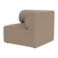 Gray upholstered accent chair with a textured, woven pattern and curved backrest design.