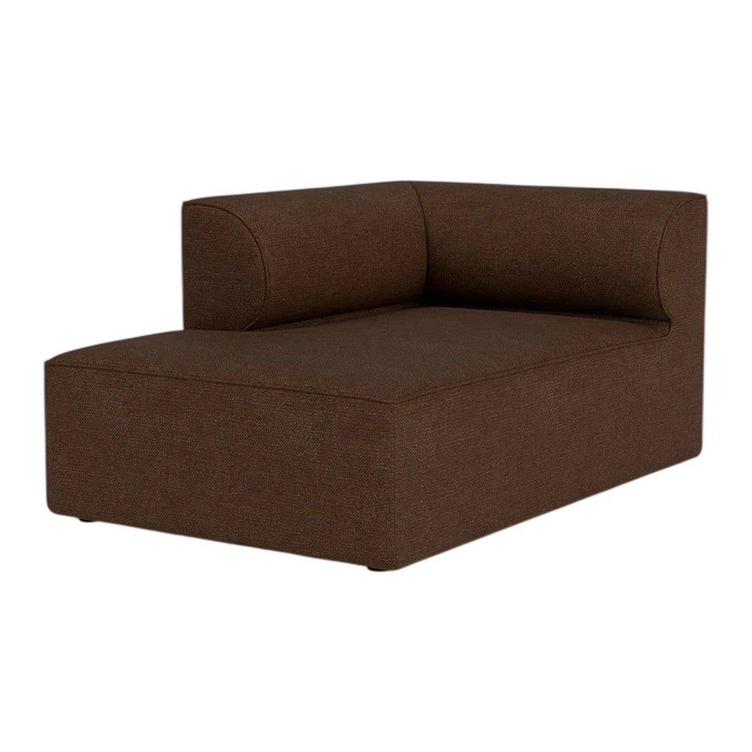 Brown upholstered chaise lounge with a minimalist design and subtle texture.