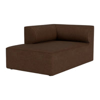 Brown upholstered chaise lounge with a minimalist design and subtle texture.