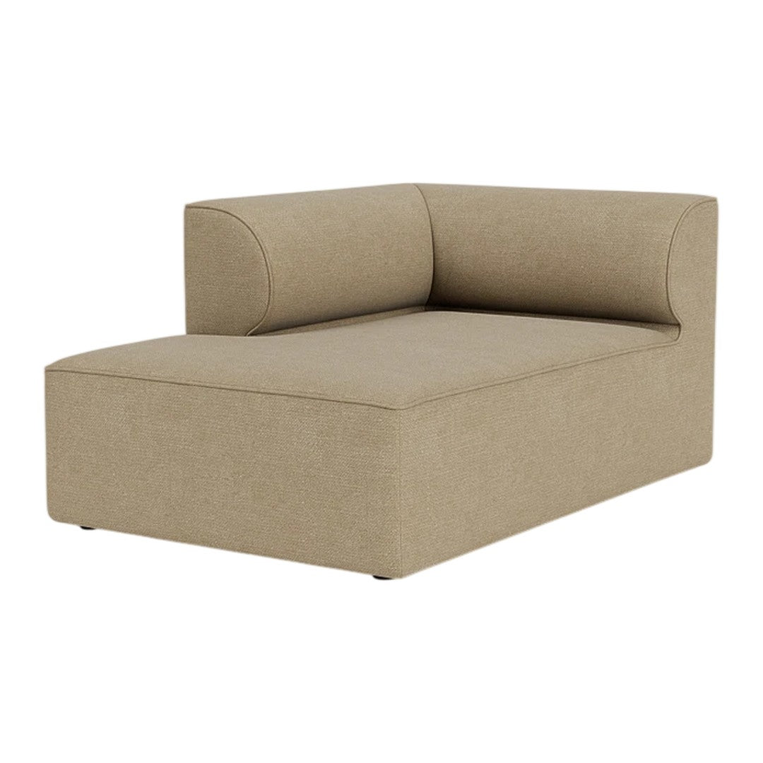 Beige upholstered chaise lounge with clean lines and minimalist design, perfect for modern interiors.