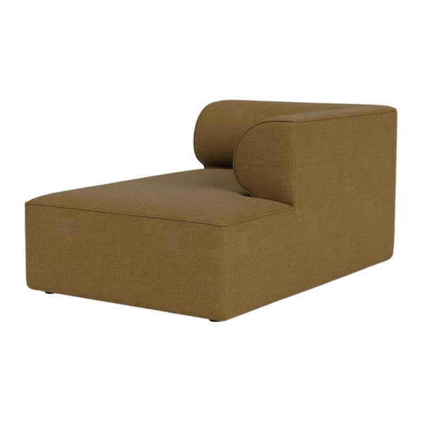 Modern brown upholstery chaise lounge with a sleek, minimalist design and curved armrest. Ideal for contemporary interiors.