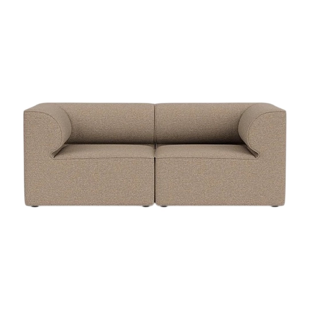 Brown upholstered sofa with a minimalist design and soft texture, featuring a solid color without patterns.
