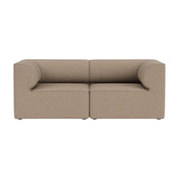 Brown upholstered sofa with a minimalist design and soft texture, featuring a solid color without patterns.