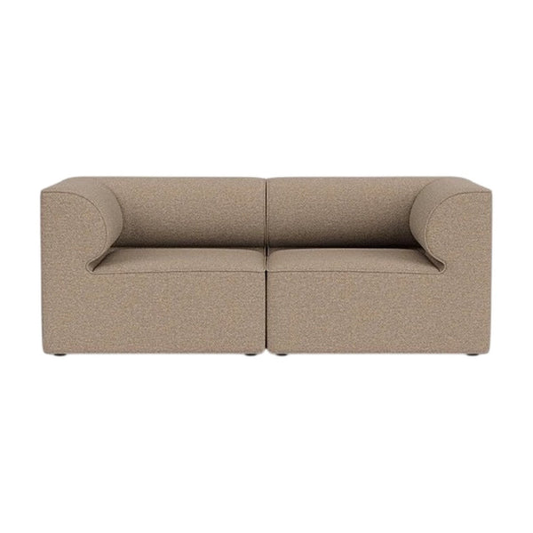 Brown upholstered sofa with a minimalist design and soft texture, featuring a solid color without patterns.