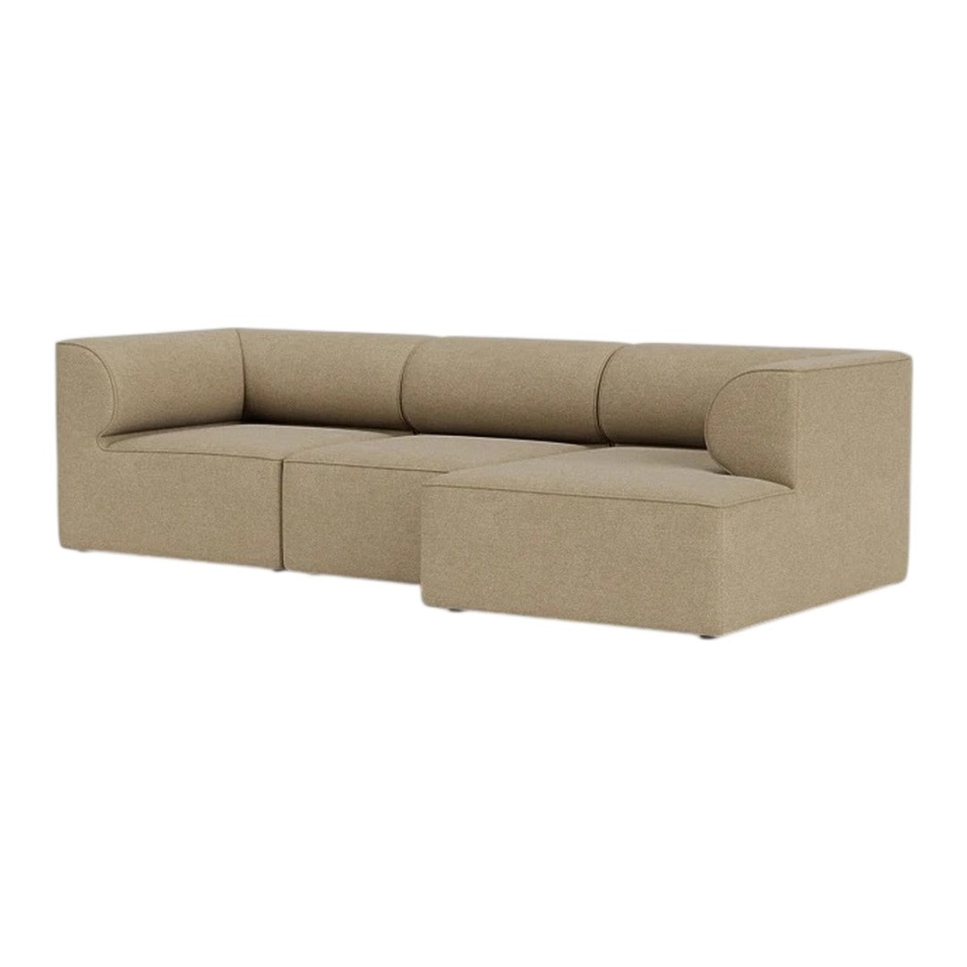 Beige sectional sofa with clean lines and textured upholstery, perfect for modern living spaces.