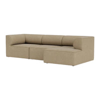 Beige sectional sofa with clean lines and textured upholstery, perfect for modern living spaces.