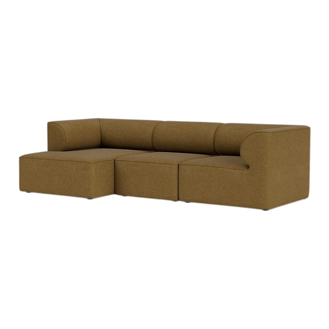 Brown fabric sectional sofa with a minimalist design and smooth texture, perfect for modern living spaces.