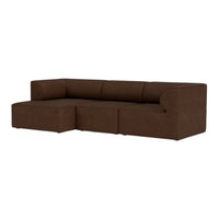 Brown sectional sofa with a modern, minimalist design, featuring a smooth fabric texture and clean lines.