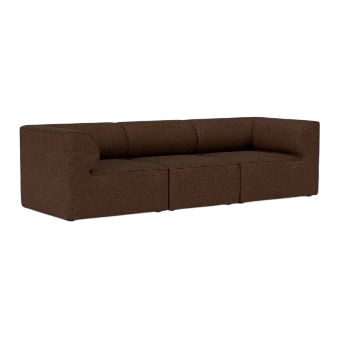 Modern brown sofa with clean lines and a minimalist design, featuring a textured fabric upholstery.