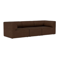 Modern brown sofa with clean lines and a minimalist design, featuring a textured fabric upholstery.
